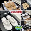 Channells Luxury Embroidered Fabric Slide Leather Lady Wedding Party Slippers Designer Slides Women Summer Beach Walk Sandals Low Heel Flat Shoes 35-41