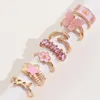 Cluster anéis boho borboleta kunckle anel conjunto para mulheres rosa esmalte flor geométrica dedo feminino moda festa jóias acessórios