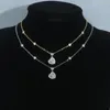 Cubic Zirconia Heart Pendant CZ Station Link Chain Bling Sparking Fashion Women Necklace Chains265i