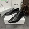 BERLUTI Men's Dress Shoes Leather Oxfords Shoes Berlut New Men's Calf Leather Brush Color British Handsome Oxford Shoes Fashion Business Dress Leather Shoes HB9B