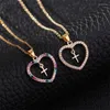 Colliers pendants Collier de croix de coeur zircon vintage classique