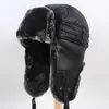 Zimowy kapelusz bombowy mężczyzna skórzana klapa do uszu ciepło śnieg hats hats tata Rosja Radzieckie sztuczne futra futra lotnicze gorro ruso hombre 231228