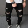 Men Streetwear Rubled Patch Slim Dżinsy Spodnie Stylowe męskie dziury swobodne spodnie dżinsowe 231228