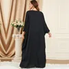 Etnik Giyim Siyah Nakış Abaya Kadınlar İçin Gevşek Batwing Kol Elbise Eid Ramazan Djellaba Dubai Türkiye Kaftan Marocain Jalabiya Robe