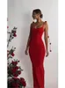 Elegancki czerwony kwiat 3D Spaghetti Pasek Maxi Dres Sexy Backless Bodycon Bodycon długie szaty modne suknie imprezowe 231228