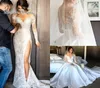 2019 Robe de mariée fourreau en satin avec jupe haute fendue plage sexy manches longues dos nu tenue de soirée robe formelle haut de gamme Weddin4780868