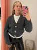 Borboleta cristal botão camisola roupas de outono 2023 manga longa v pescoço jumper topos vintage cardigan camisola femme 231228