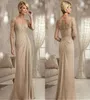 Champagne Mother of The Bride Dresses Plus Size 2023 Chiffon Half Sleeves Groom Godmother Evening Dress For Wedding New Beaded Lac6964881