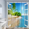 Rideaux de douche océan plage paysage fenêtre blanche île palmiers été nature paysage tissu maison salle de bain décor avec crochets