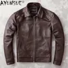 Ayunsue Men's Real Cowhide Jackets本物の革のジャケットメンズ秋のコートメンズ服Jaqueta Couro Masculino 231227