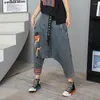 Jeans femininos baggy denim cruz-calças mulheres bf estilo bonito menina impressão baixa gota virilha hip-hop harajuku cowboy jogger calças