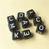 Whole 550PCS lot Mixed A-Z 10 10MM Black with white Printing Plastic Acrylic Square Cube Alphabet Letter Initial Beads 2009302822