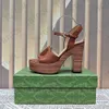 Platform Sandals Designer Women High Heel Wooden Heel 12cm Fashion Hollowed Leather Sandal Adjustable Summer Beach Wedding Party Shoes With Box 507