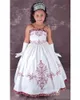 Bordado clássico flor meninas vestidos branco e borgonha uma linha espaguete longo vestidos de festa de casamento sem mangas verão crianças formal wear 2024