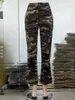 Y2K Vintage Harajuku Streetwear Casual Camouflage Spodnie Parachute High Taist Proste spodnie Camo szerokie nogi ubrania 231228