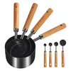 Measuring Tools Cups And Spoons Wood Handle With Metric US Measurements Dry & Liquid Cup 8Pcs Brown Black