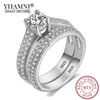 Yhamni con certificato set di anelli nuziali originale di lusso 925 ha s925 logo dazzle zircronia diamanta band anelli per donne 2p245w