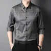 Autumn Winter Fashion Casual Plaid långärmad skjorta manliga kläder 2023 Business Office Polo Neck Single Breasted Shirts For Men 231228