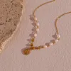 Perle di colore oro perle d'acqua dolce catena in acciaio inossidabile collana ciondolo sole ottimista per donna regalo di Natale