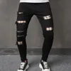 Men Streetwear Rubled Patch Slim Dżinsy Spodnie Stylowe męskie dziury swobodne spodnie dżinsowe 231228