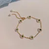 Link Bracelets Retro Style Green Stone Flower Fairy Simple Sweet Romantic Pearl Bracelet