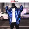 Lappster Men Men Refleksyjna kurtka bombowca Męska Hip Hop Pu Kurtka Windbreaker Fashion Ins Varsity Jacket Coats 231227
