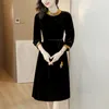 Casual Dresses 2023 Fashion Golden Velvet Mini Dress Women's Autumn/Winter Long Sleeve Loose Fit Holiday Shirt Vestidos