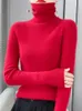 Women Turtleneck Sweater Autumn Winter Slim Basic Bottoming Pullover 100% Merino Wool Soft Kniwear Korean Clothes Tops 231228