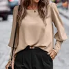 Damesblouses Dames Herfst Winter O-hals Shirt met lange mouwen Tops Knoppen Achterkant Loose Fit Effen Kleur Trui Blouse Streetwear