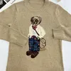 Kvinnors tröjor r Family Autumn New Style Crossbody Bag Little Bear broderad rund hals stickad tröja