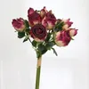 Dekorativa blommor vintage brända kanter rosbuketter konstgjorda bröllopsbröllop hem dekorationer po props arrangemang prydnad