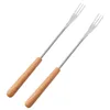 Dinnerware Sets 6 Pcs Stainless Steel Serving Utensils Fork Oil Brush Dishes Bamboo Kitchen