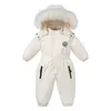 -30 Зимняя детская одежда сгущайте теплые комбинезоны снежные костюмы для девочки мальчика для капюшона водонепроницаемые костюмы лыжные костюмы детская пальто верхняя одежда 231227