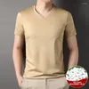 Męskie koszule T najwyższa klasa 1,7% Mulberry Silk Brand Tops V Szyja dla mężczyzn Summer 2023 Krótkie rękawie