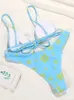 Zrtak Bikini Set Pleasted Swimsuit Sexig Bikinis Print String Badkläder Kvinnor Baddräkter Beach Wear Triangle Thong Biquini 231227