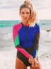 2023 Swimwear Women Print Floral Swimsuit Long Sleeve Bathing Suit Retro Vintage Beach Wear Surfing Swim 231227