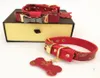 Colliers de chien en cuir avec nœud rouge, corde de Traction pour animaux de compagnie, combinaison de produits de sécurité pour chiens en plein air, laisses de styliste 44069402311239