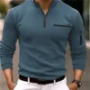 Sports Long Sleeve Side Pocket Polo Shirt Men Spring Autumn Thickened Solid Color Casual Tops Male Lapel Zipper Splicing Blouse 231227