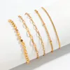 Link Bracelets Retro Hollow Cross Chain Bead Bracelet Women's 2024 Multi Layered Simple Gold Color Metal Girl Fashion Jewelry Set