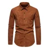 Camisas casuais masculinas Camisa de veludo, coleção retrô de lapela de manga comprida vestido formal fino com cor sólida