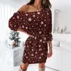 Robes décontractées Femmes Loose Noël sexy à manches longues étoiles imprimées dames en dentelle de mode épaule robe