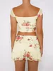 Work Dresses Hirigin Fashion 2 Piece Set Women Vintage Floral Print Tie Up Milkmaid Crop Tank Top Wrap Mini Skirt Boho Beach Holiday Outfits