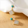 Dangle Earrings Natural Hetian Jade Gray Square S925 Sterling Silver Suster for Women Fringquoise White Geometri