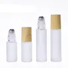 10 ml Amber Blue Clear Frosted Glass Roll On Bottle Essential Oil Parfym Bottle Travel Dispenser Bottle Steel Roller Ball Wood Grain Cap SN6314