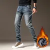Jeans polaire pour hommes, Vintage, élastique, Slim, épais, chaud, en velours, mode coréenne, en peluche, Denim extensible, 2023, 231228