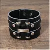 Bangle Couro Bangle Cuff Wide Mtilayer Wrap Botão Ajustável Pulseira Pulseira Para Homens Mulheres Moda Jóias Drop Delive Dhgarden Dhszp