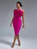 Pink Bandage Dres Feather Party Bodycon Elegant Midi Sexy Strapless Evening Birthday Club Outfits Summer 2023 231227