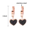 Hoop Earrings KIOOZOL Stainless Steel Black Heart Pendant Rose Pink For Women Jewelry