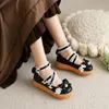 Kleidschuhe YQBTDL 2023 Mädchen Japanische Single Lolita Süße Bowknot Wedge Studenten Sommer Herbst All-Match Pumps Lady Cross Strappy