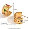 Stud Earrings Trendy 18K Gold Plated Stainless Steel Colourful Heart Oildrop Wideface Vintage Styling Women Jewelry Gift